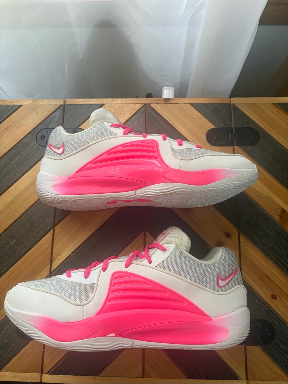 Nike KD 16 ID Rare White and Hot Pink Low-Top Sneakers